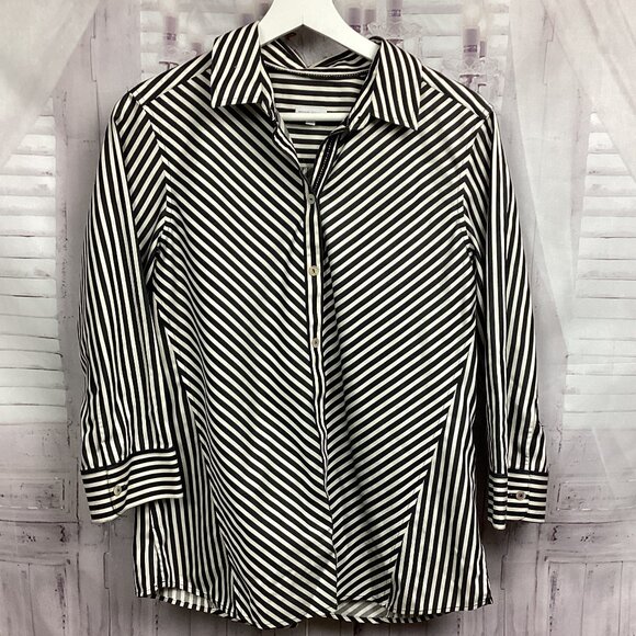Foxcroft Tops - Foxcroft Striped Button Down 3/4 Sleeve Shirt Fitted 10